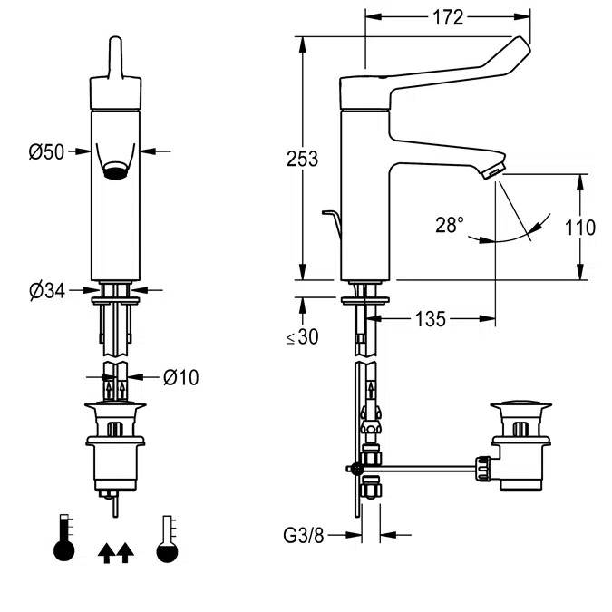 Thermostatic single lever mixer with pop-up waste set F4LT1016