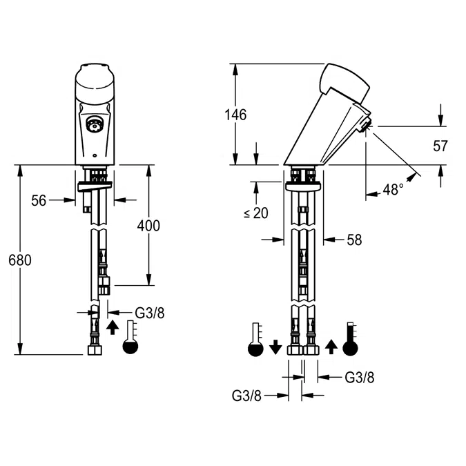 AQUAMIX ZERO self-closing pillar mixer for storage AQRM176