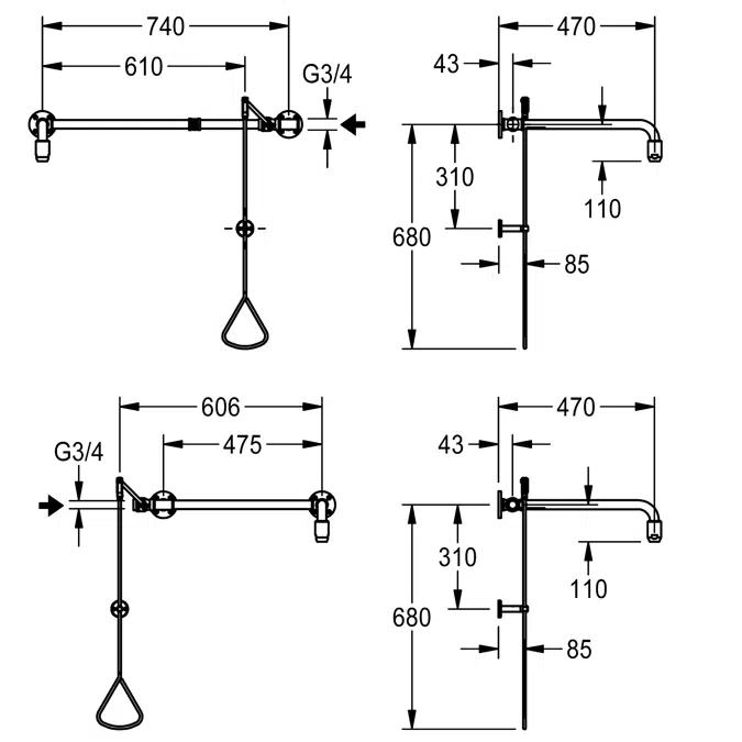 BIM object Showers Emergency shower activated by a pullrod