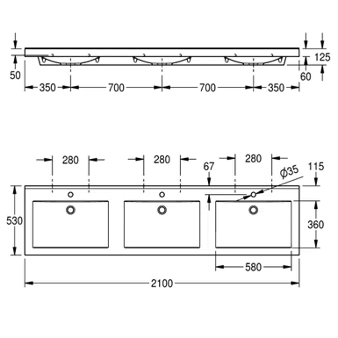 QUADRO triple washbasin ANMW431