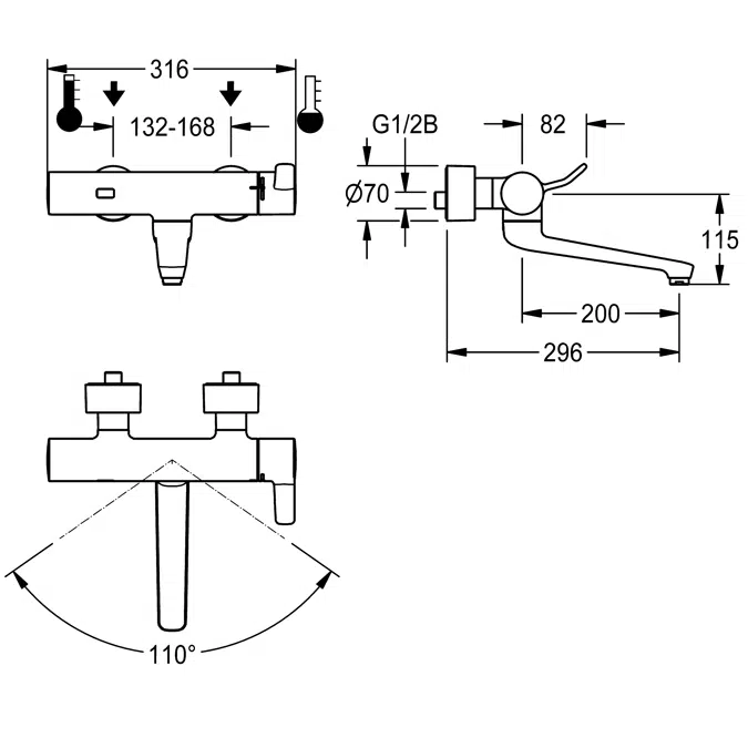 Thermostatic wall-mounted mixer F4ET1002