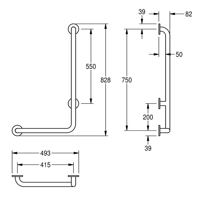 CONTINA 90° angled grab rail, left-hand version CNTX22WL