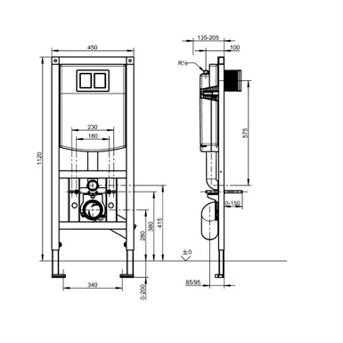 AQUAFIX installation frame for barrier-free with wall-installation cistern AQFX0007