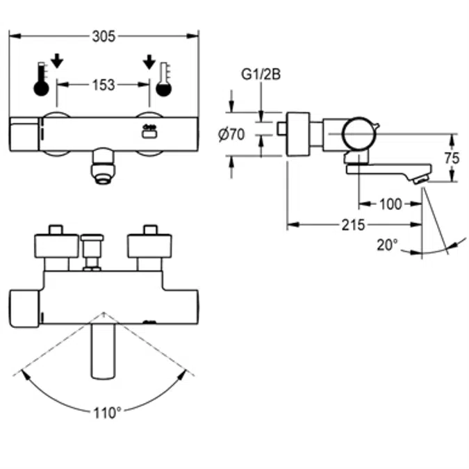 F5E-Therm electronic thermostat wall-mounted mixer F5ET1005