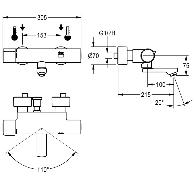 F5E-Therm electronic thermostat wall-mounted mixer F5ET1020