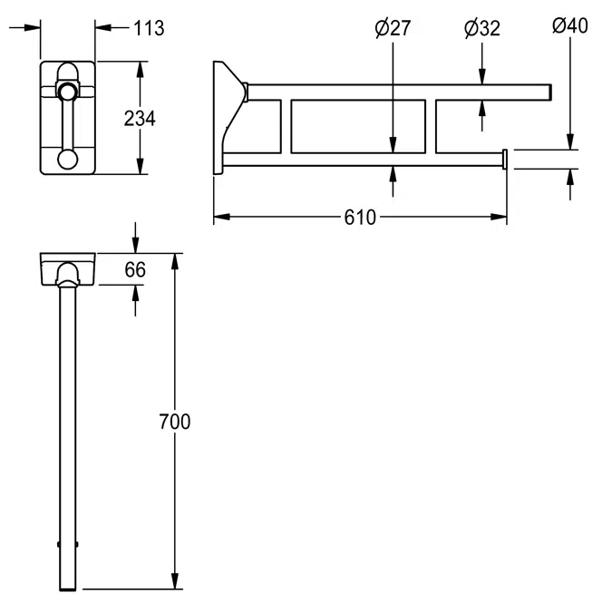 MEDCARE Folding support rail with toilet roll holder MEDC0009