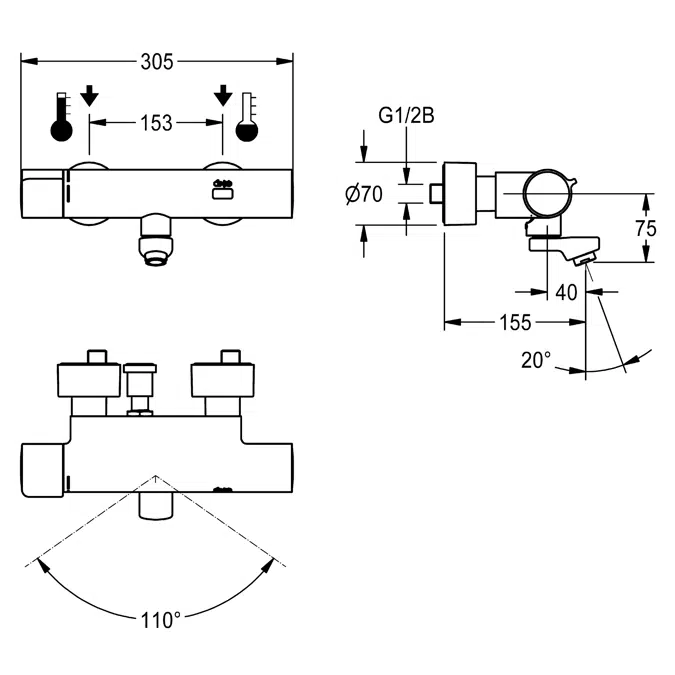 F5E-Therm electronic thermostat wall-mounted mixer F5ET1004