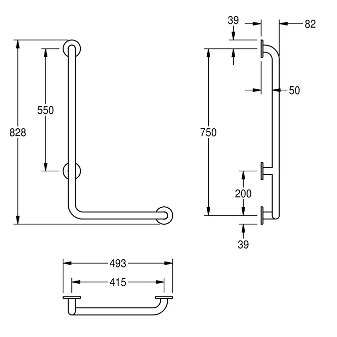 CONTINA 90° angled grab rail, right-hand version CNTX22WR
