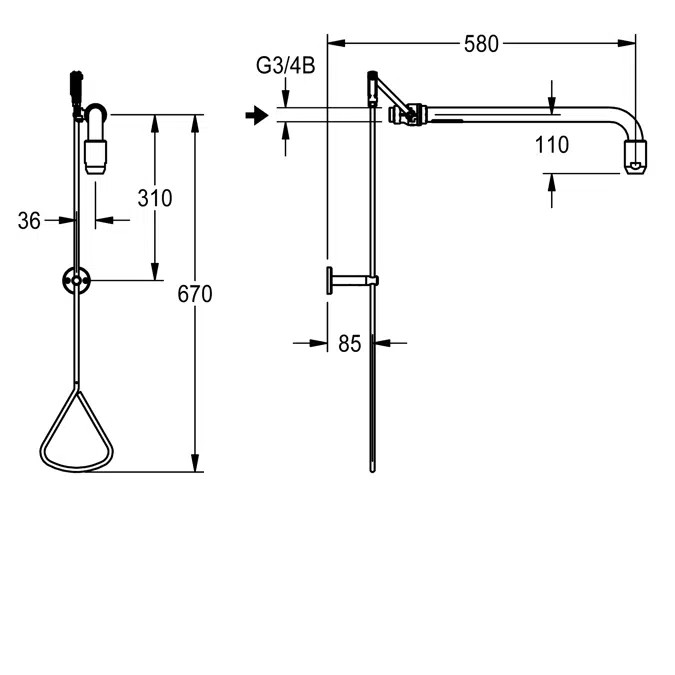 Emergency shower activated by a pull-rod FAID0008