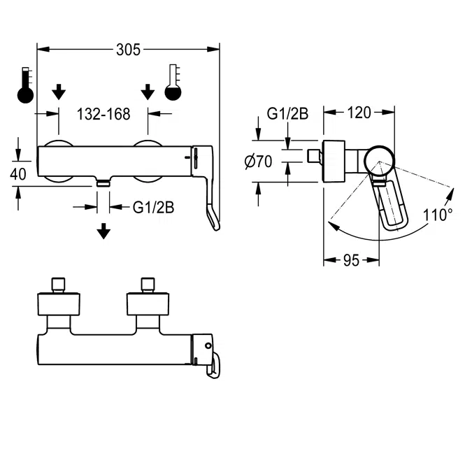 Thermostatic single-lever wall-mounted mixer with hand shower connection F4LT2003