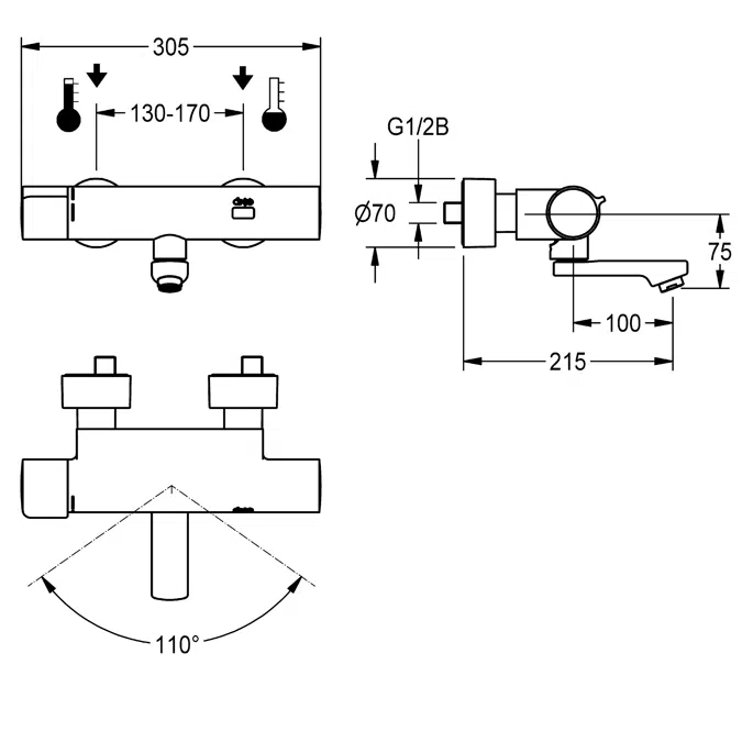 F5E-Therm electronic thermostat wall-mounted mixer F5ET1017
