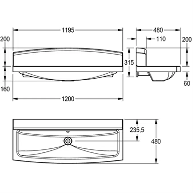 Wash trough with rear wall SOLX1200SB
