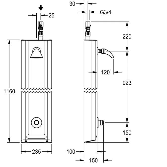 F3S Shower panel made of MIRANIT with waterfall shower F3SV2016