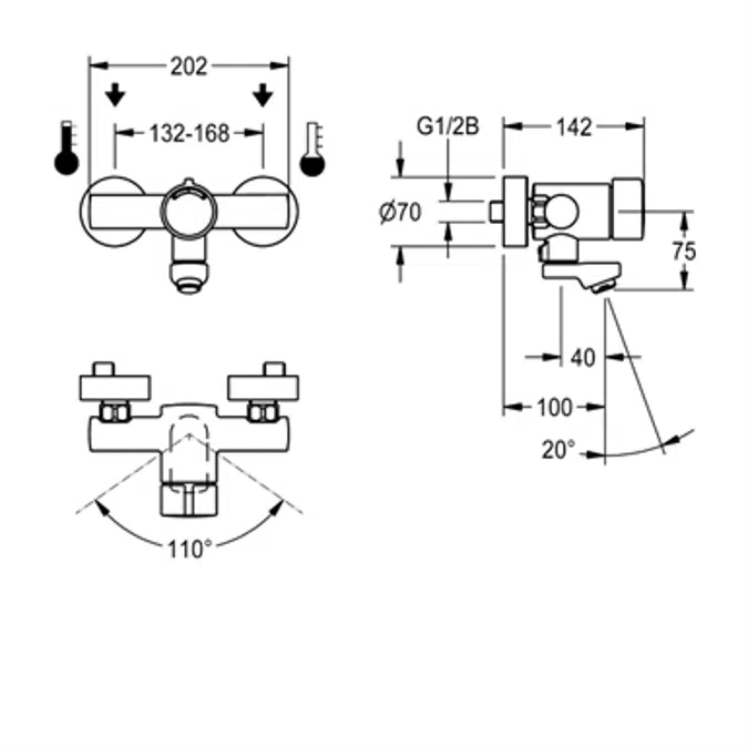 F3S-Mix self-closing wall-mounted mixer F3SM1005