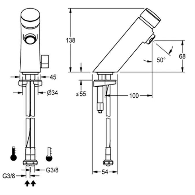 F3S-Mix self-closing pillar mixer F3SM1001