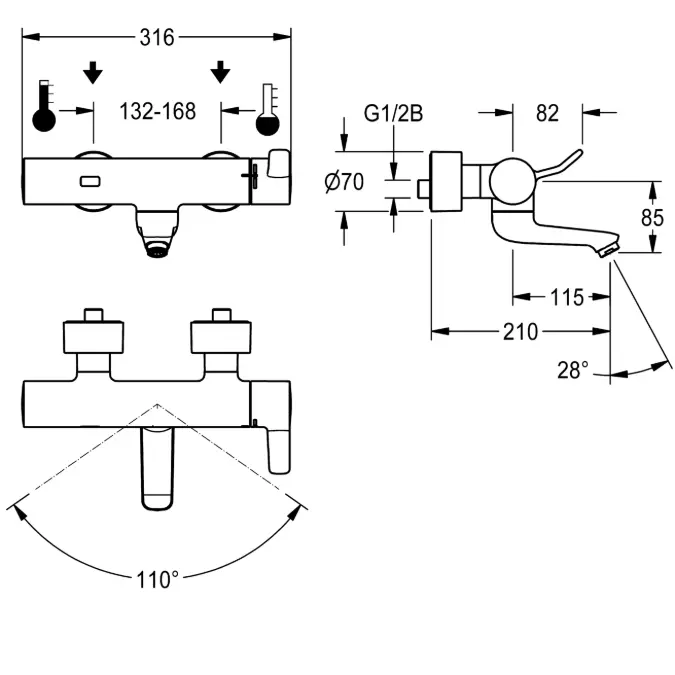 Thermostatic wall-mounted mixer F4ET1001