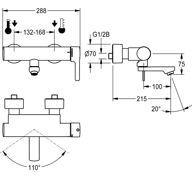 Thermostatic single-lever wall-mounted mixer F5LT1005
