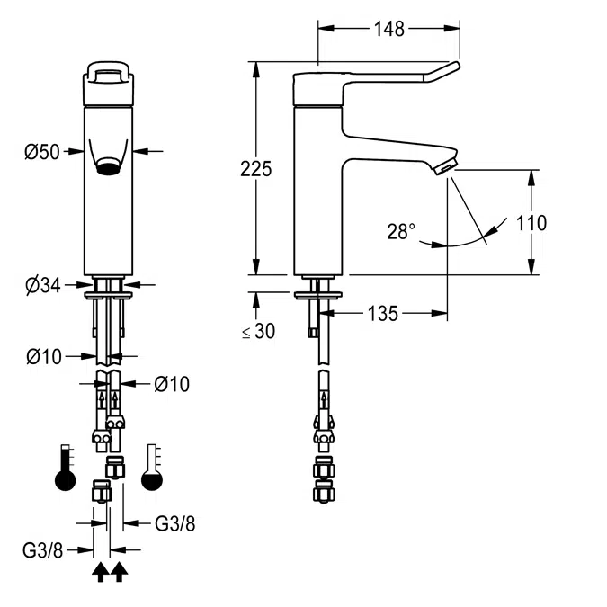 Thermostatic single-lever pillar mixer F4LT1008