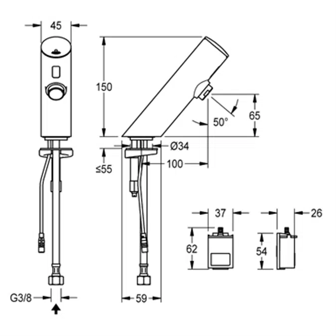 F3E electronic pillar tap F3EV1001
