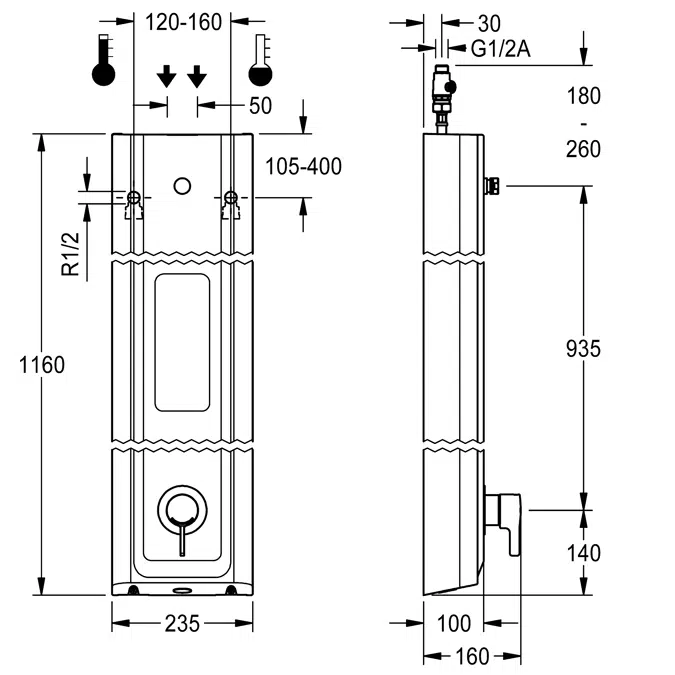 Shower panel made of MIRANIT with shower gel shelf F5LT2029