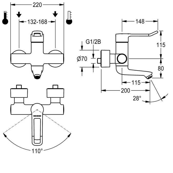 Thermostatic single-lever wall-mounted mixer F4LT1005