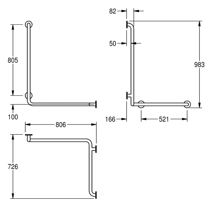 CONTINA (wall-mounted) handrail for corners - right CNTX50WR