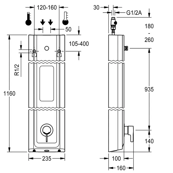 Shower panel made of MIRANIT with shower gel shelf F5LT2026