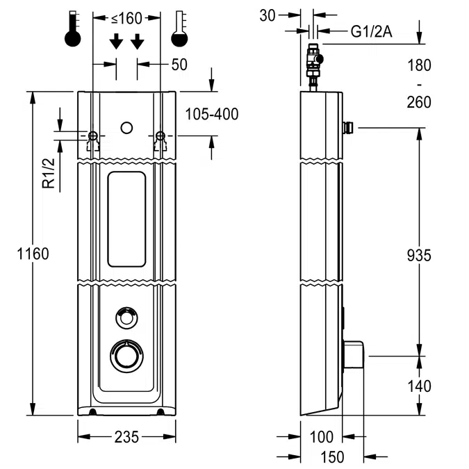 F5E Therm MIRANIT shower panel with shower gel
shelf F5ET2026