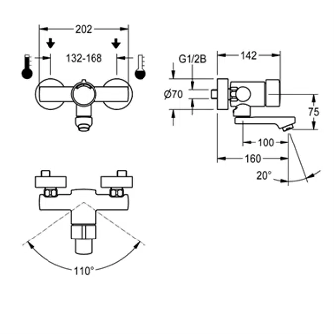 F3S-Mix self-closing wall-mounted mixer F3SM1003