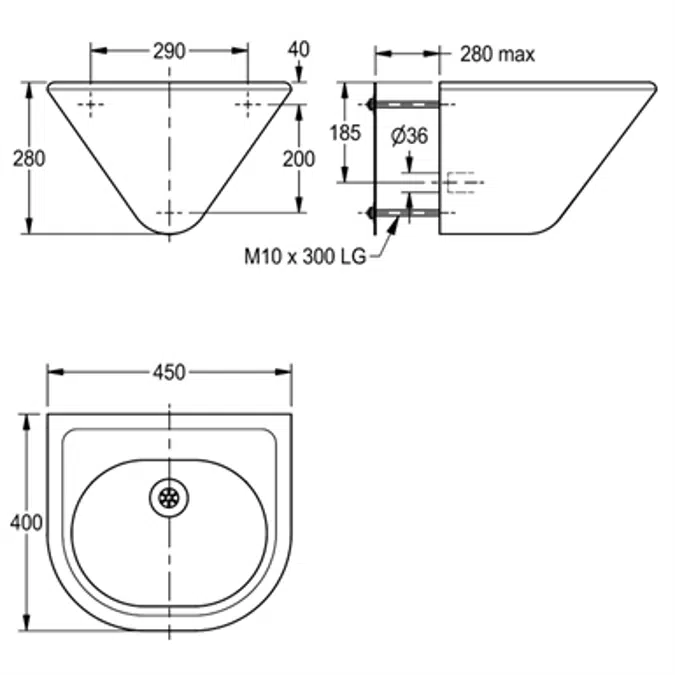 HEAVY-DUTY single washbasin HDTX450