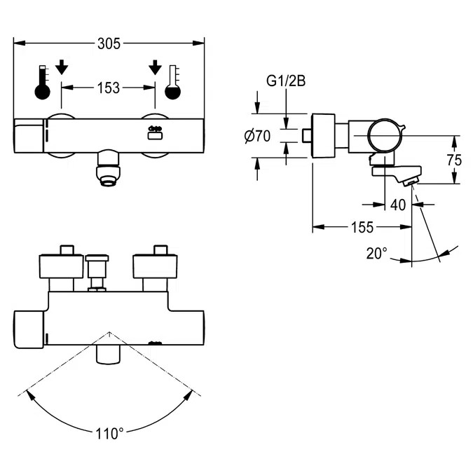 F5E-Therm electronic thermostat wall-mounted mixer F5ET1019