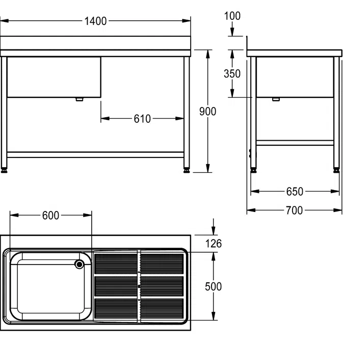 MAXIMA Commercial sink with frame MAXL140-70FDW