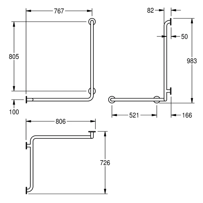 CONTINA (wall-mounted) handrail for corners - left CNTX50WL