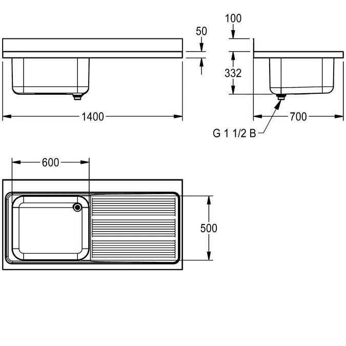 MAXIMA Commercial sink, with space for dishwasher MAXL112-140DW