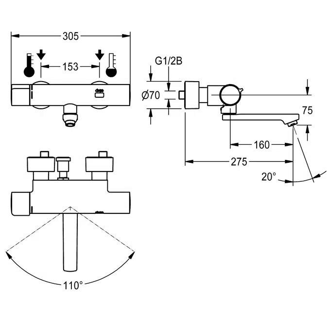 F5E-Therm electronic thermostat wall-mounted mixer F5ET1021