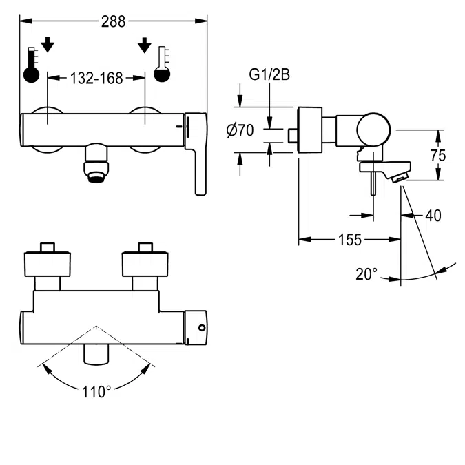 Thermostatic single-lever wall-mounted mixer F5LT1004