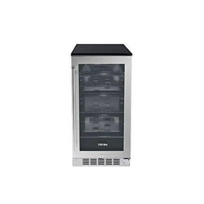 Titan 15 inch 80 Can Built in Beverage Cooler, Beverage Refrigerator, Adjustable Glass Shelves, Seamless Stainless Steel Door, Temp Memory Function, Door-Left-Open Alarm&High Temp Alarm, Security Lock and Key