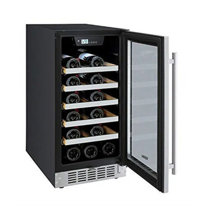 Titan 15 inch 25 Bottles, Built in, Single Zone Wine Cooler, Roller Glide Wooden Shelves, Seamless Stainless Steel Door, Temp Memory, Door Open& High Temp Alarm