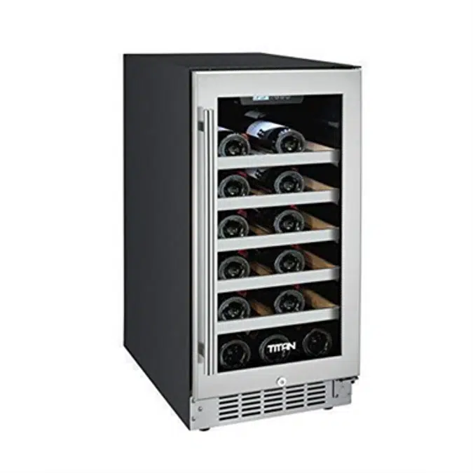 Titan 15 inch 25 Bottles, Built in, Single Zone Wine Cooler, Roller Glide Wooden Shelves, Seamless Stainless Steel Door, Temp Memory, Door Open& High Temp Alarm