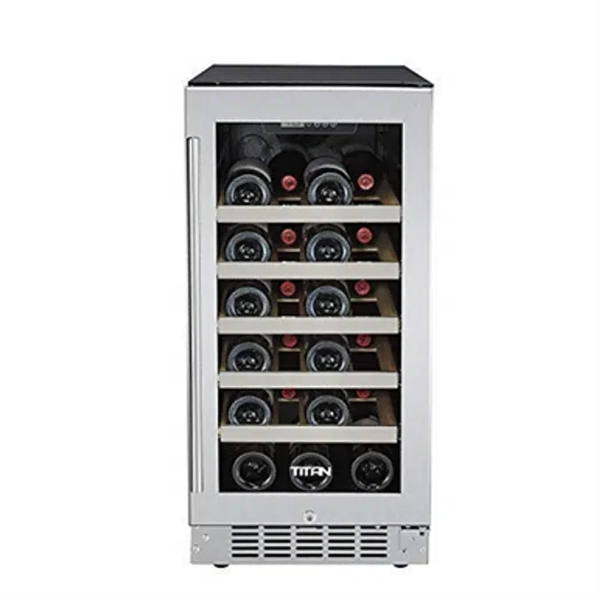 Titan 15 inch 25 Bottles, Built in, Single Zone Wine Cooler, Roller Glide Wooden Shelves, Seamless Stainless Steel Door, Temp Memory, Door Open& High Temp Alarm