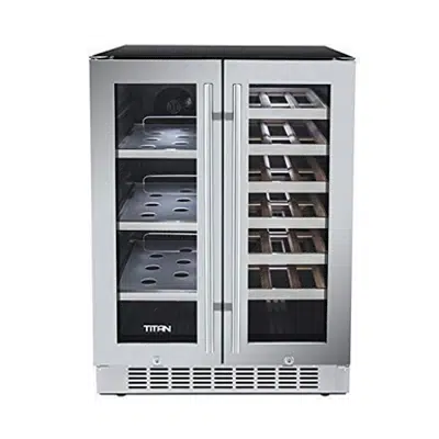 Image pour Titan 24 inch 60 Cans and 21 Bottles Built-in Dual Zone Wine Cooler and Beverage Cooler, Roller Glide Wooden Shelves, Memory Temp Function, Door-Left-Open Alarm&High Temp Alarm
