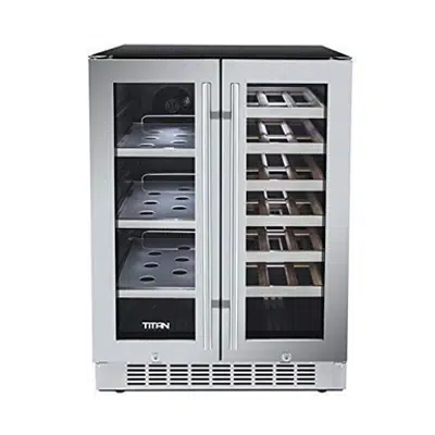 bilde for Titan 24 inch 60 Cans and 21 Bottles Built-in Dual Zone Wine Cooler and Beverage Cooler, Roller Glide Wooden Shelves, Memory Temp Function, Door-Left-Open Alarm&High Temp Alarm