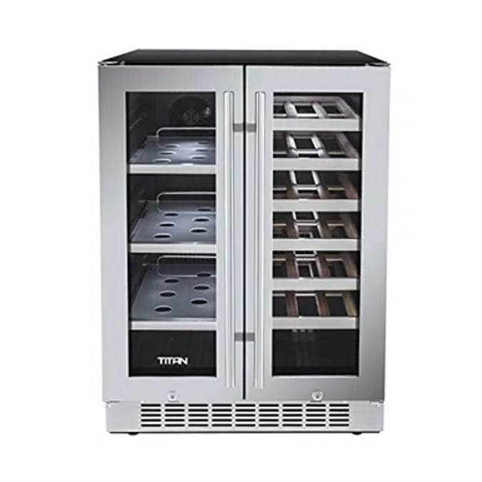 Titan 24 inch 60 Cans and 21 Bottles Built-in Dual Zone Wine Cooler and Beverage Cooler, Roller Glide Wooden Shelves, Memory Temp Function, Door-Left-Open Alarm&High Temp Alarm