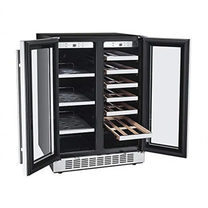 Titan 24 inch 60 Cans and 21 Bottles Built-in Dual Zone Wine Cooler and Beverage Cooler, Roller Glide Wooden Shelves, Memory Temp Function, Door-Left-Open Alarm&High Temp Alarm