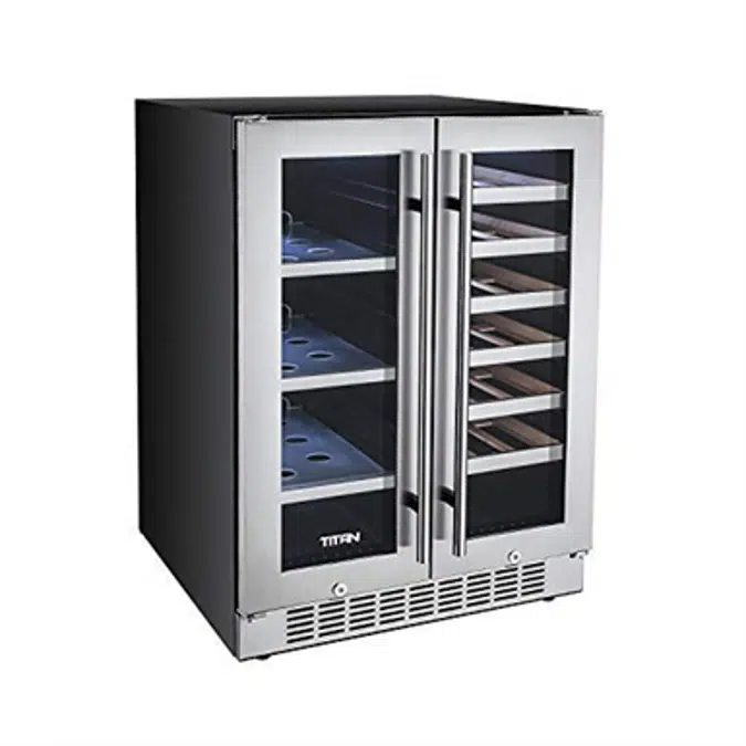 Titan 24 inch 60 Cans and 21 Bottles Built-in Dual Zone Wine Cooler and Beverage Cooler, Roller Glide Wooden Shelves, Memory Temp Function, Door-Left-Open Alarm&High Temp Alarm