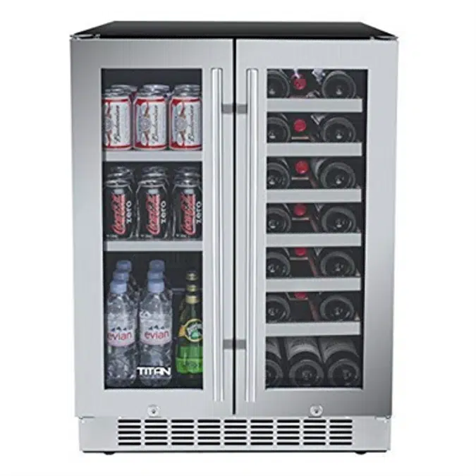 Titan 24 inch 60 Cans and 21 Bottles Built-in Dual Zone Wine Cooler and Beverage Cooler, Roller Glide Wooden Shelves, Memory Temp Function, Door-Left-Open Alarm&High Temp Alarm