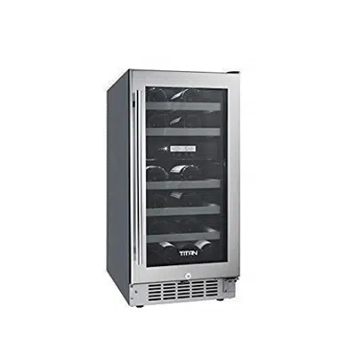 изображение для Titan 15 inch 23 Bottle, Seamless Stainless Steel Door, Built in Dual Zone Wine Cooler, Roller Glide Wooden Shelves, Temp Memory, Door-Left-Open&High Temp Alarm