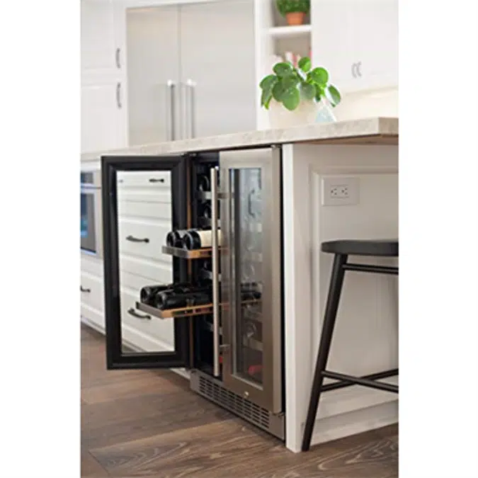 Titan 24 inch 42-Bottle Built in Dual Zone Dual Door Wine Cooler, Roller Glide Roomy Wooden Shelves, Seamless Stainless Steel Door, Temp Memory Function, Door-Left-Open Alarm&High Temp Alarm