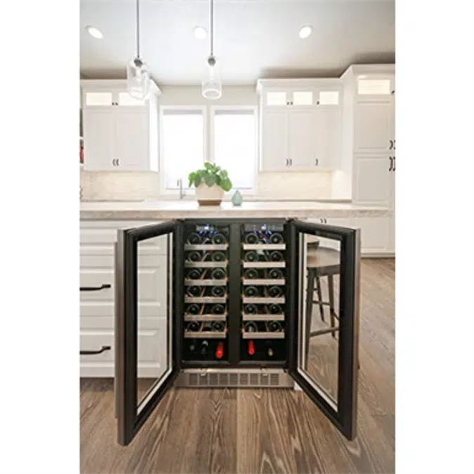 Titan 24 inch 42-Bottle Built in Dual Zone Dual Door Wine Cooler, Roller Glide Roomy Wooden Shelves, Seamless Stainless Steel Door, Temp Memory Function, Door-Left-Open Alarm&High Temp Alarm