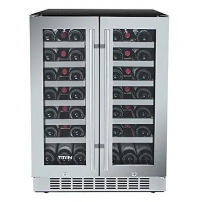 bild för Titan 24 inch 42-Bottle Built in Dual Zone Dual Door Wine Cooler, Roller Glide Roomy Wooden Shelves, Seamless Stainless Steel Door, Temp Memory Function, Door-Left-Open Alarm&High Temp Alarm